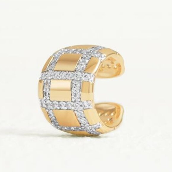 Ear Cuff Earrings for Women 14K Gold Plated Cubic Zirconia Paved Sparkling - Picture 1 of 6